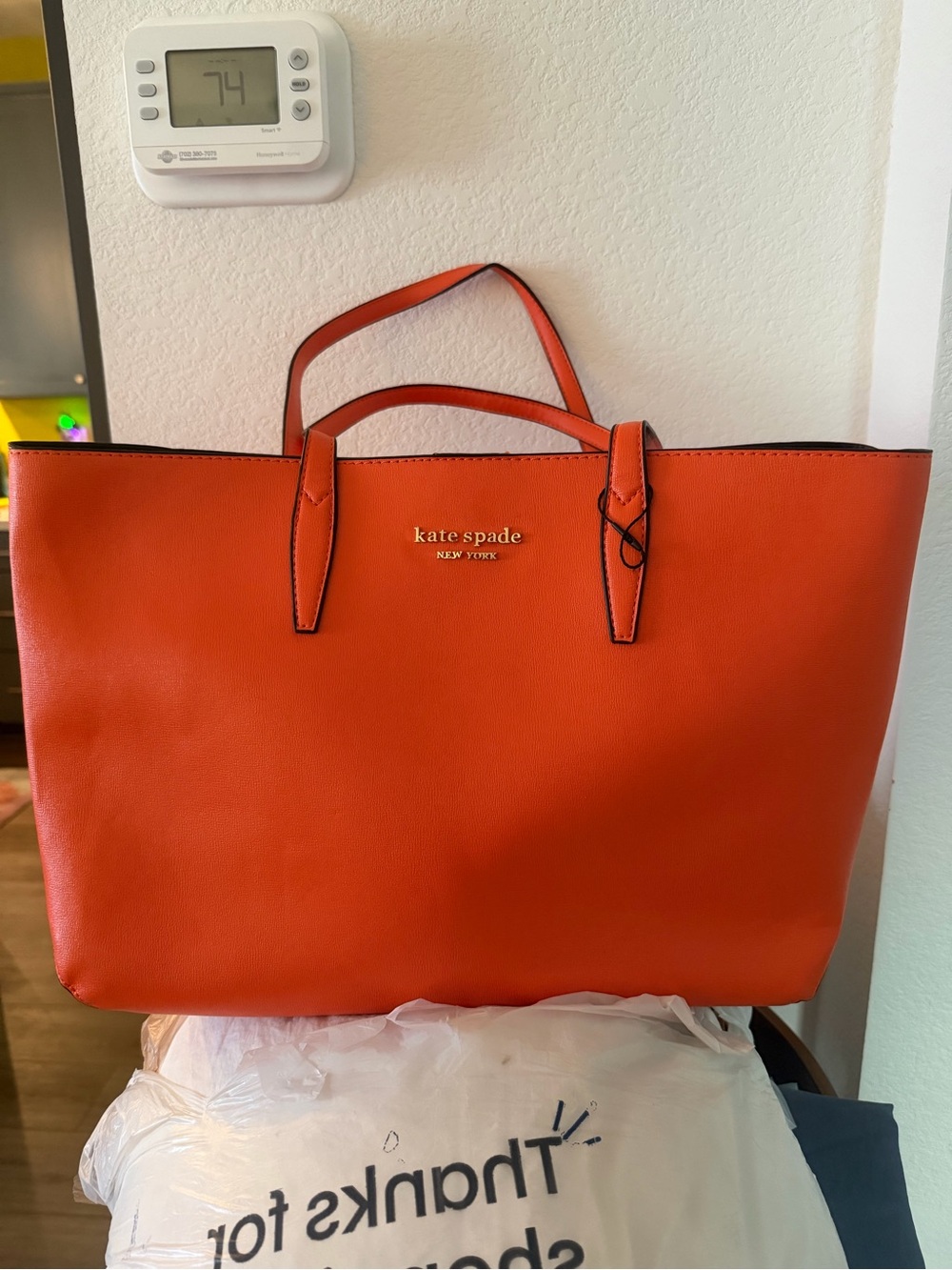 kate spade Orange Leather Tote with Top Handles